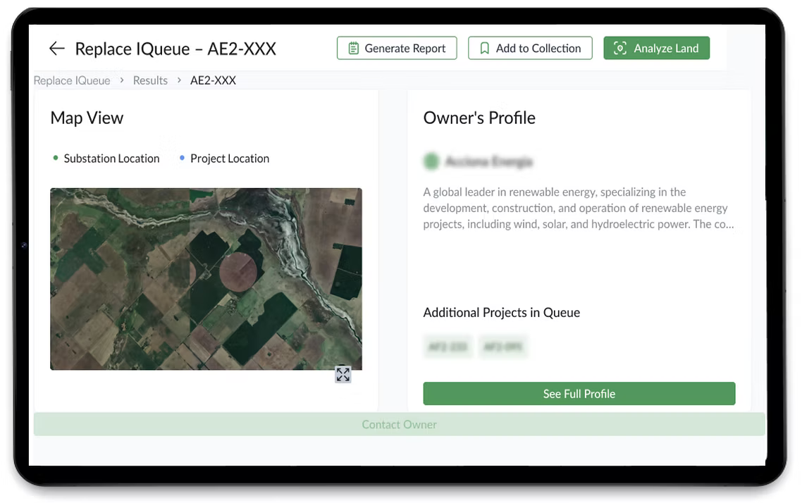 iQueue project detail view with map and owner profile